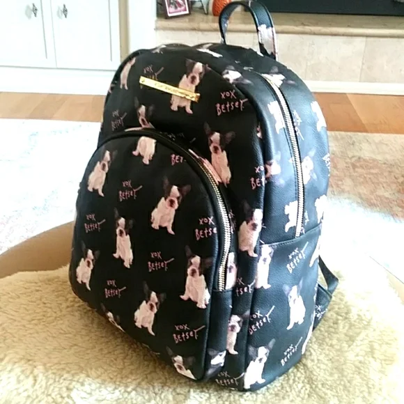 Adorable NWT Betsey Johnson French Bulldog Black Doggy Backpack - Picture 2 of 13